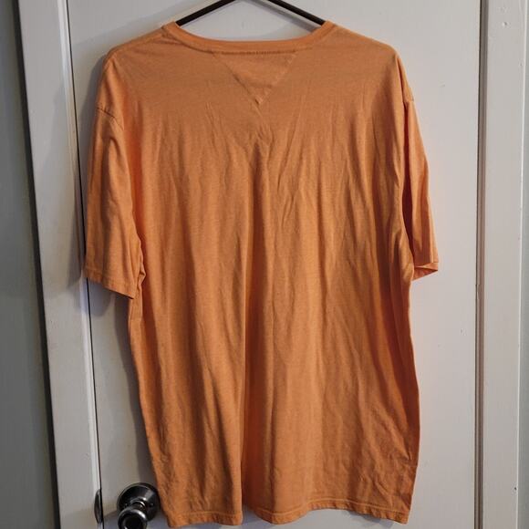 Tommy Hilfiger Men XL V Neck Logo Tee Shirt Orange Rust Brown Minimalist Casual - Picture 3 of 6